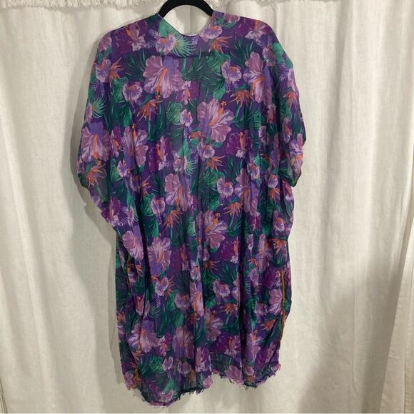 Pool to Party purple colorful tropical print kimono beach swim cover-up one size - Picture 3 of 6